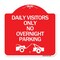 Signmission Day Visitors No Overnight Parking W/ Graphic, Red & White Aluminum Sign, 18" x 18", RW-1818-24196 A-DES-RW-1818-24196 - alternate 1